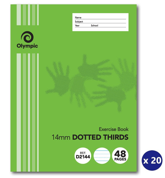 Olympic Exercise Book 48 Pages 14mm Dotted Thirds Stapled Pack of 20