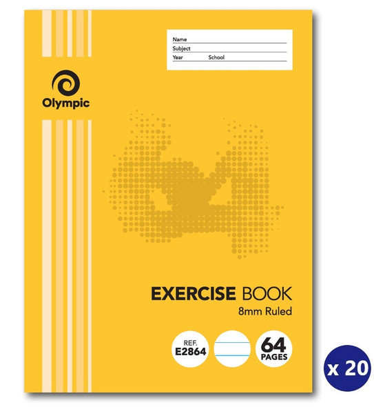 Olympic Exercise Book 64 Pages 8mm Feint Stapled Pack of 20
