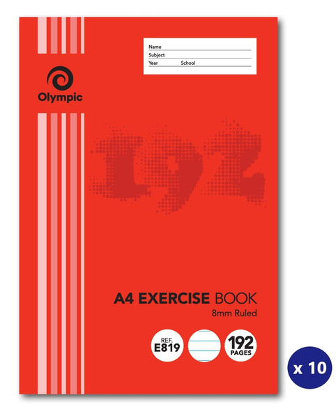 Olympic Exercise Book A4 192 Pages 8mm Feint Sewn Pack of 10