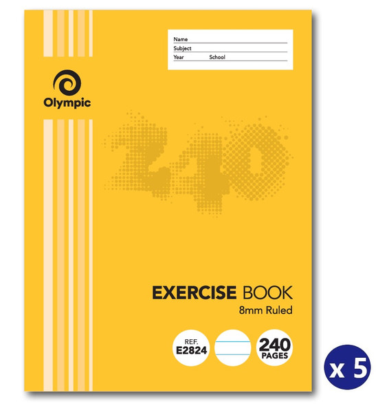 Olympic Exercise Book 240 Pages 8mm Feint Sewn Pack of 5