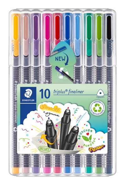 Staedtler 334 SB10 Triplus Fineliner Assorted Colours Wallet of 10 front view Staedtler 334 SB10 Triplus Fineliner Assorted Colours Wallet of 10 front view