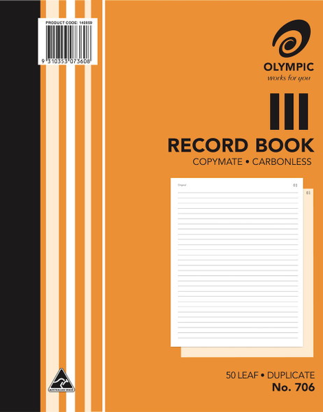 Olympic Record Book 706 Carbonless Duplicate 50 Leaf 250 x 200mm
