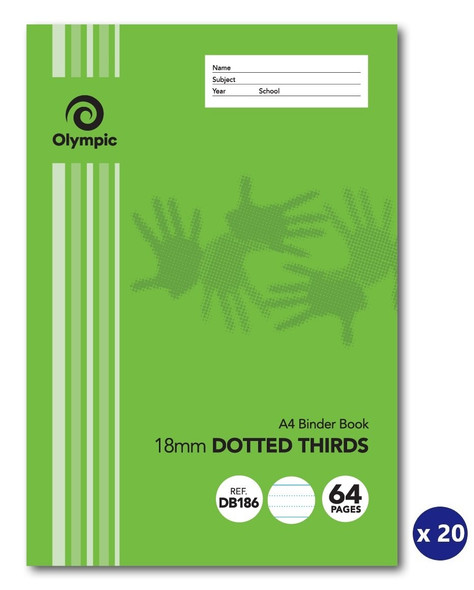 Olympic Binder Book A4 64 Pages 18mm Dotted Thirds Stapled Pack of 20