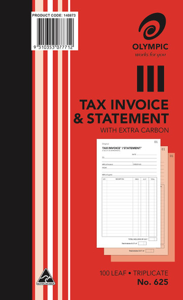 Olympic Invoice and Statement Book 625 Carbon Triplicate 100 Leaf 200 x 125mm
