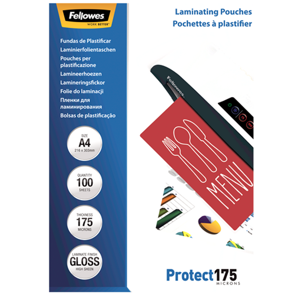 Fellowes Glossy A4 175 Micron Laminating Pouch 100 Pack