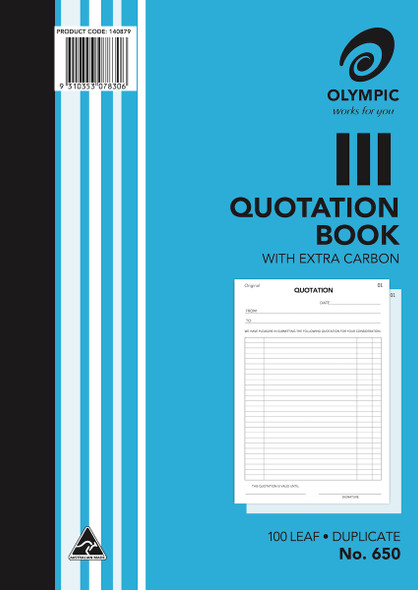 Olympic Quotation Book 650 Carbon Duplicate 100 Leaf 297 x 210mm