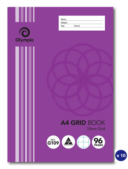 Olympic Grid Book A4 96 Pages 10mm Stapled Pack of 10