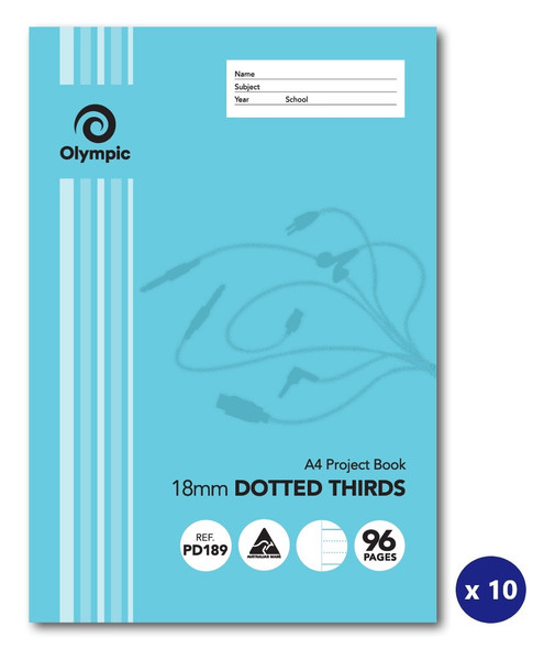 Olympic Project Book A4 96 Pages 18mm Dotted Thirds Stapled Pack of 10