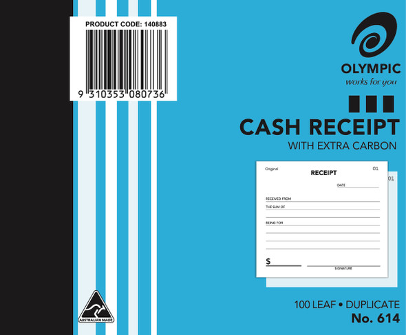 Olympic Cash Receipt Book 614 Carbon Duplicate 100 Leaf 100 x 125mm