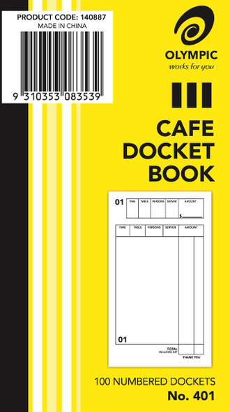 Olympic Cafe Docket Book 401 100 Pages 70 x 125mm