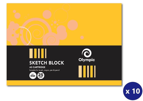 Olympic Sketch Block A3 25 Leaf Blank Pack of 10