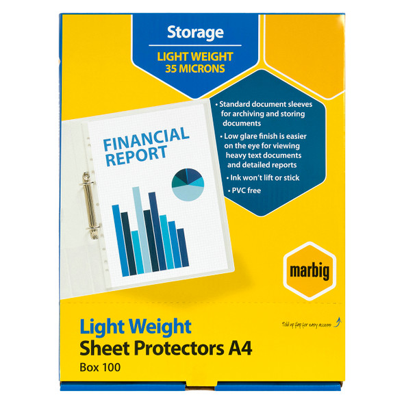 Marbig Sheet Protectors Lightweight A4 Clear Box of 100