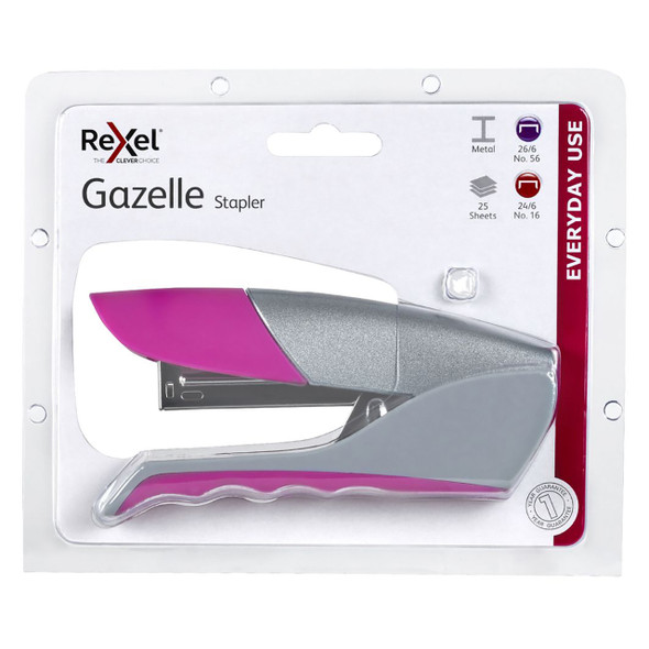 Rexel Gazelle Half Strip Stapler Pink