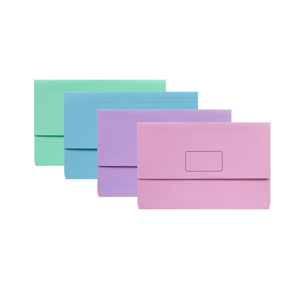 Marbig Slimpick Document Wallet Foolscap Pastel Assorted Pack of 10