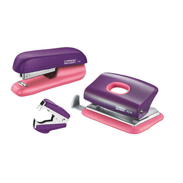 Rapid F5 Mini Stapler and Punch Set Purple Apricot