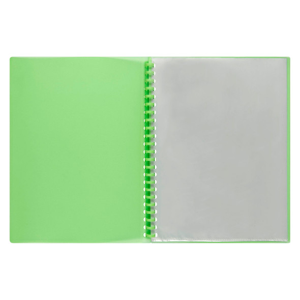 Marbig Clearview Display Book Refillable 20 Pocket A4 Translucent Lime Box of 12