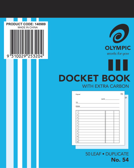 Olympic Docket Book 54 Carbon Duplicate 50 Leaf 100 x 125mm