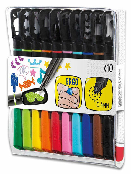 Maped Fineliner 0.4mm Assorted Graph Mania Stencil Wallet of 10