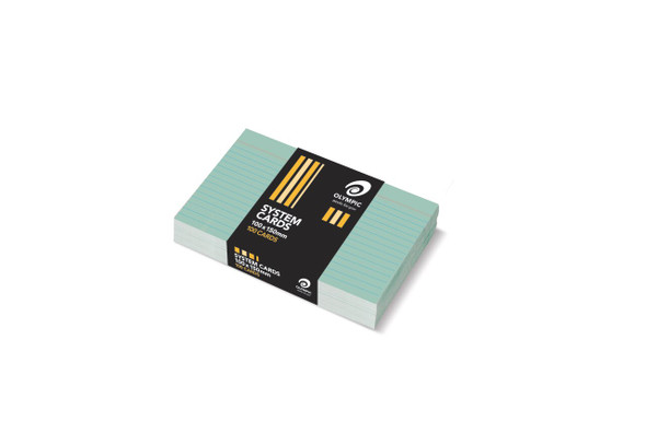 Olympic System Cards 100 x 150mm 6mm Ruled Green Pack of 100