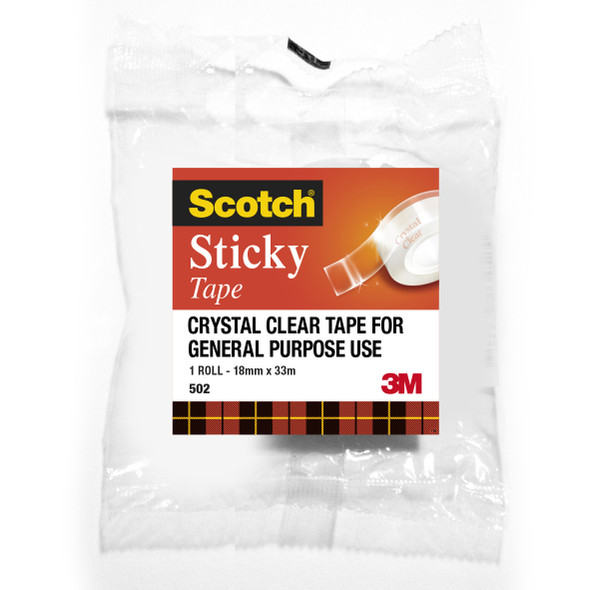 Scotch 502 Sticky Tape Deltahole 18mm x 33m Clear Pack of 8