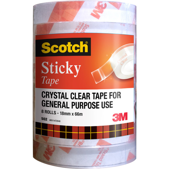 Scotch 502 Sticky Tape 18mm x 66m Clear Pack of 8