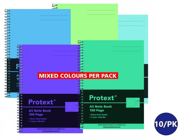 Protext Notebook A5 Polypropylene Cover Ruled 100 Page Assorted Pack of 10
