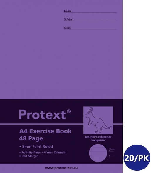 Protext Exercise Book A4 48 Page Ruled PP Cover Kangaroo Pack of 20