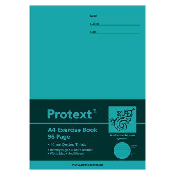 Protext Exercise Book A4 96 Page 14mm Dotted Thirds Ruled Goanna Pack of 10