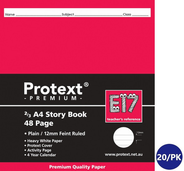 Protext Premium Story Book 2/3 A4 48 Page Plain 12mm Ruled Red Margin E17 Pack of 20