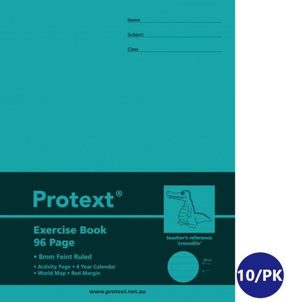 Protext Exercise Book 225 x 175mm 96 Page Ruled PP Cover Crocodile Pack of 10