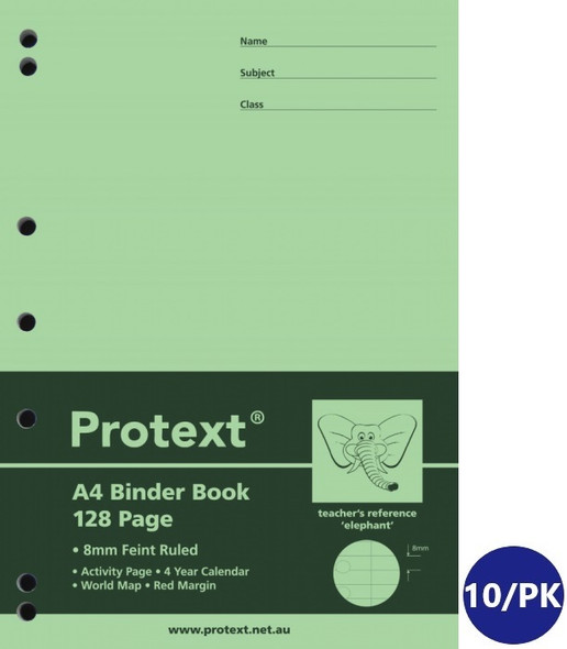 Protext Binder Book A4 128 Page Ruled PP Cover Elephant Pack of 10