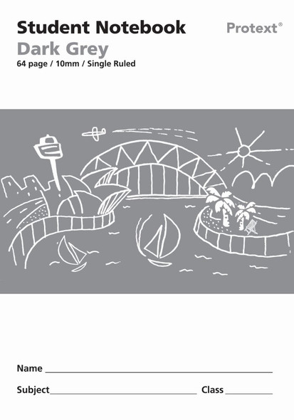 Protext Student Notebook 64 Page 10mm Single Ruled Dark Grey Pack of 20