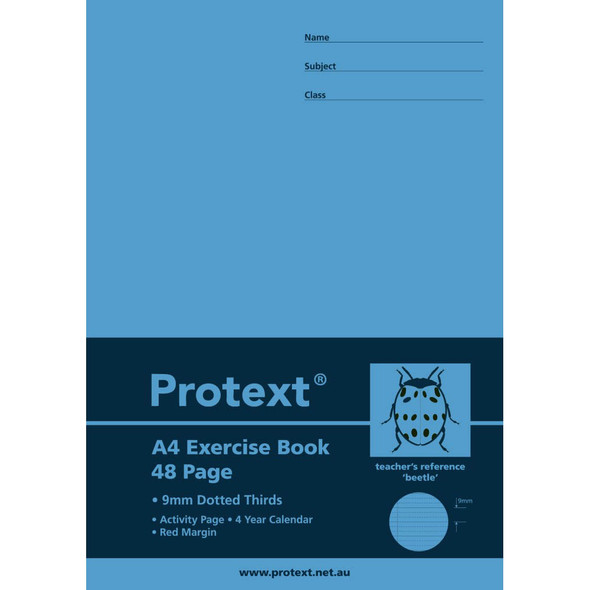 Protext Exercise Book A4 48 Page 9mm Dotted Thirds Ruled Beetle Pack of 20