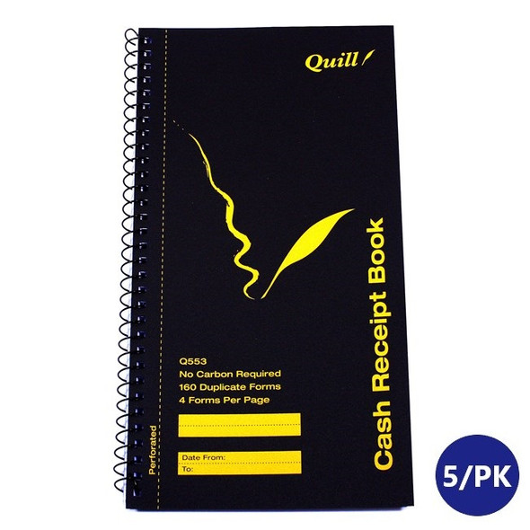 Quill Q Series Cash Receipt Book 272 x 149mm 4 To View 160 Forms Pack of 5