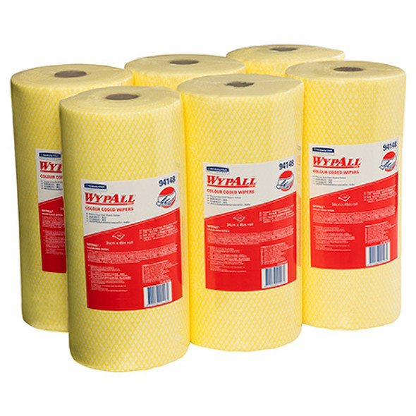 Colour Coded Cloth Wiper Roll Yellow 106 Wipers Pack of 6 WypAll