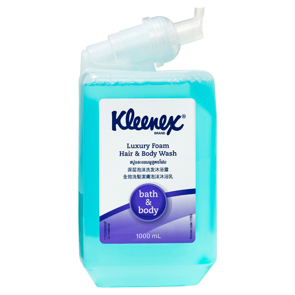 Kleenex Luxury Foam Hair and Body Wash Light Blue 1000ml Cartridge Case of 6 