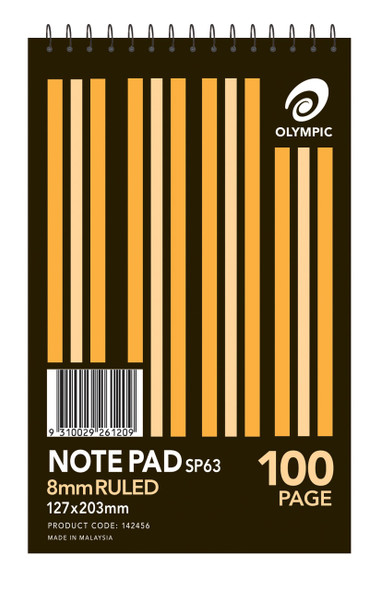 Olympic Notepad 100 Pages 8mm Spiral 127 x 203mm Pack of 20
