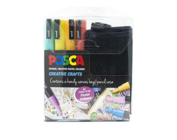 Posca PC-3M Paint Marker Pen Creative Crafts Pastel Assorted Wallet of 4