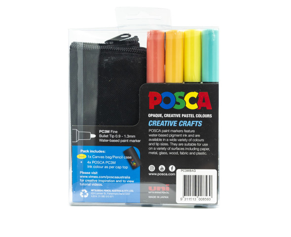 Posca PC-3M Paint Marker Pen Pastel Assorted Creative Crafts Wallet of 4