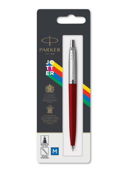 Parker Jotter Original Ballpoint Pen Red and Chrome Trim Medium Tip