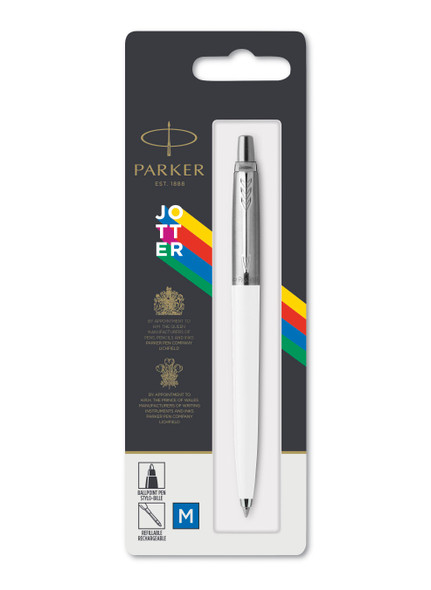 Parker Jotter Original Ballpoint Pen White and Chrome Trim Medium Tip