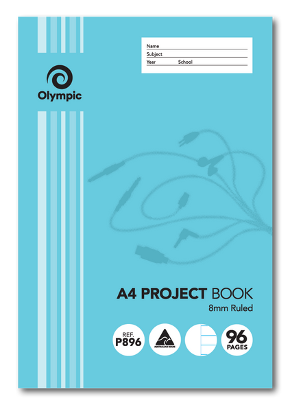 Olympic Project Book A4 96 Pages 8mm Feint Stapled Pack of 10