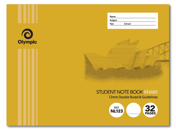 Olympic NSW Student Notebook Double Ruled 12mm Khaki 175 x 240mm Box of 20