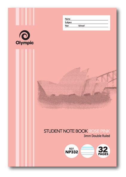 Olympic NSW Student Notebook Double Ruled 3mm Rose Pink 250 x 175mm Box of 20