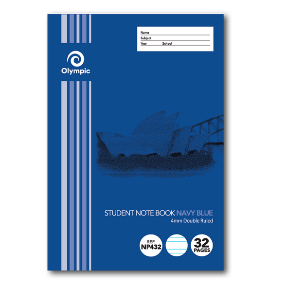 Olympic NSW Student Notebook Double Ruled 4mm Navy Blue 250 x 175mm Box of 20