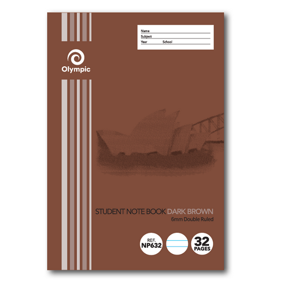 Olympic NSW Student Notebook Double Ruled 6mm Dark Brown 175 x 250mm Box of 20