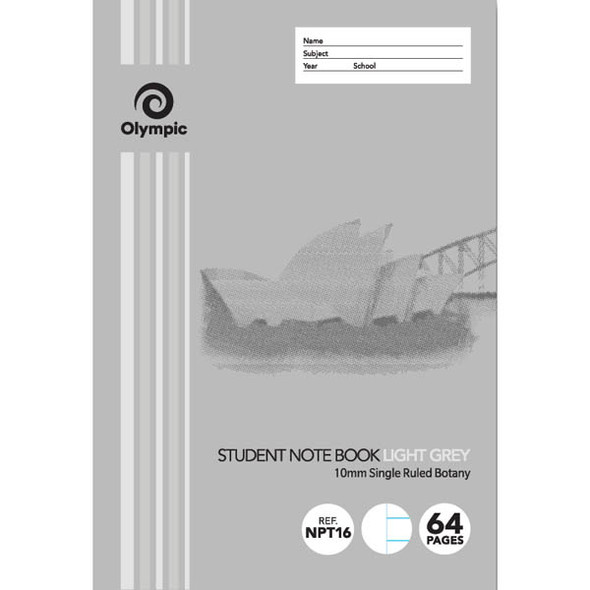 Olympic NSW Student Notebook Single Ruled 10mm Light Grey 250 x 175mm Box of 20