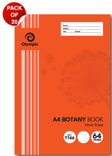 Olympic Botany Book A4 64 Pages 14mm Feint Ruled Pack of 20