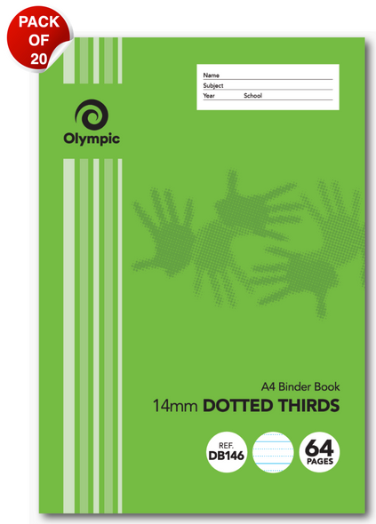Olympic Binder Book A4 64 Pages 14mm Dotted Thirds Stapled Pack of 20