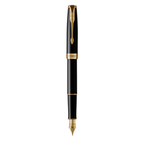 Parker Sonnet Black Lacquer and Gold Trim Medium Nib Fountain Pen